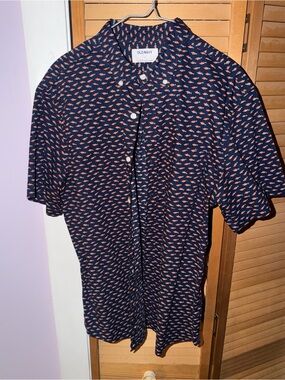 Old Navy Navy Button-Down Shirt with Fish